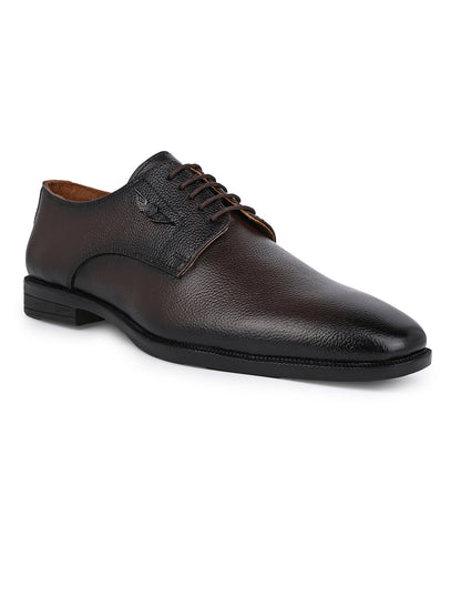 Men Textured Brown Leather Lace-Up Formal Shoes with TPR Sole