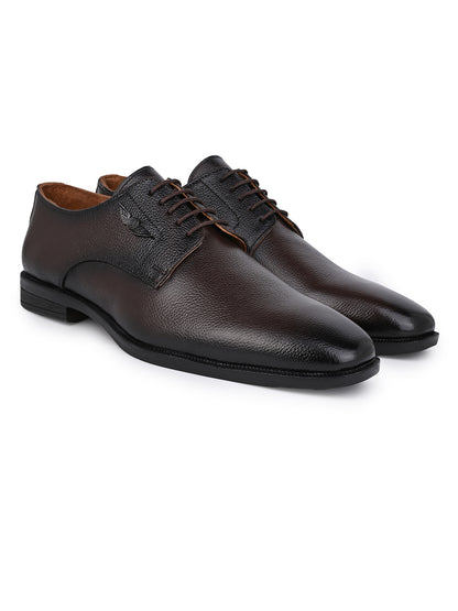 Men Textured Brown Leather Lace-Up Formal Shoes with TPR Sole