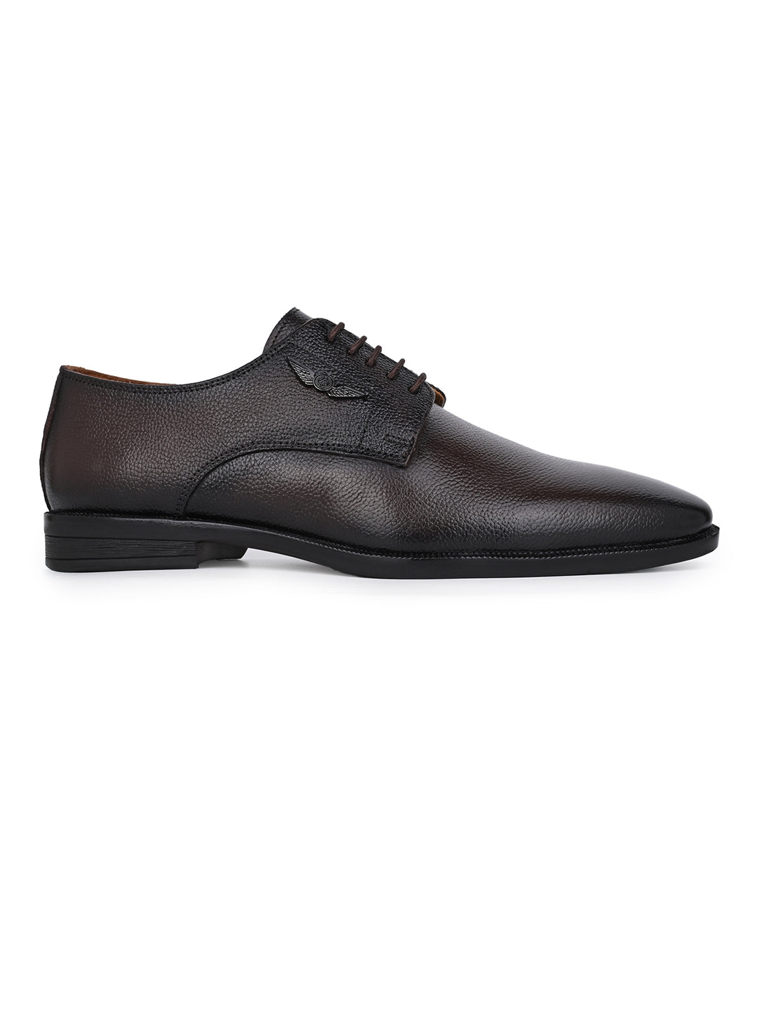 Men Textured Brown Leather Lace-Up Formal Shoes with TPR Sole