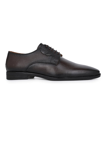 Men Textured Brown Leather Lace-Up Formal Shoes with TPR Sole