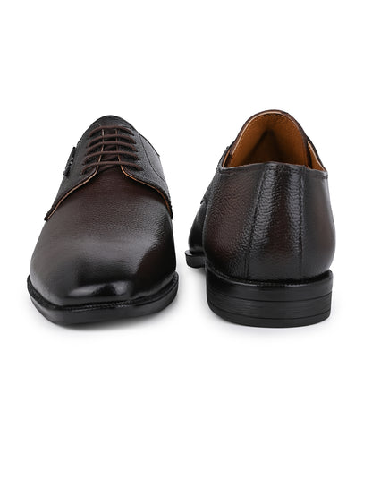 Men Textured Brown Leather Lace-Up Formal Shoes with TPR Sole