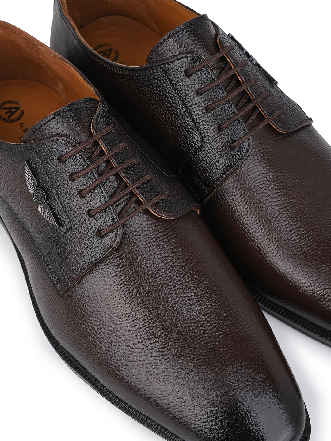 Men Textured Brown Leather Lace-Up Formal Shoes with TPR Sole