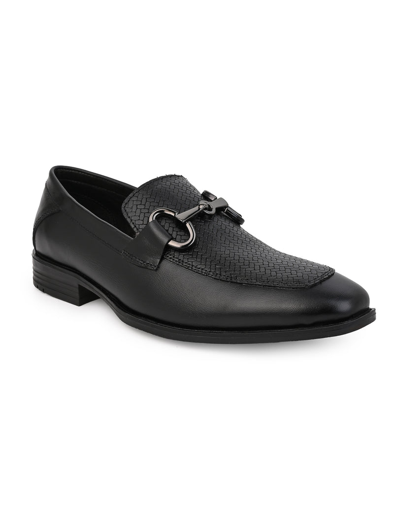 Cavallo Black Leather Loafers for Men - Slip-On Dress Shoes for Casual & Party Wear