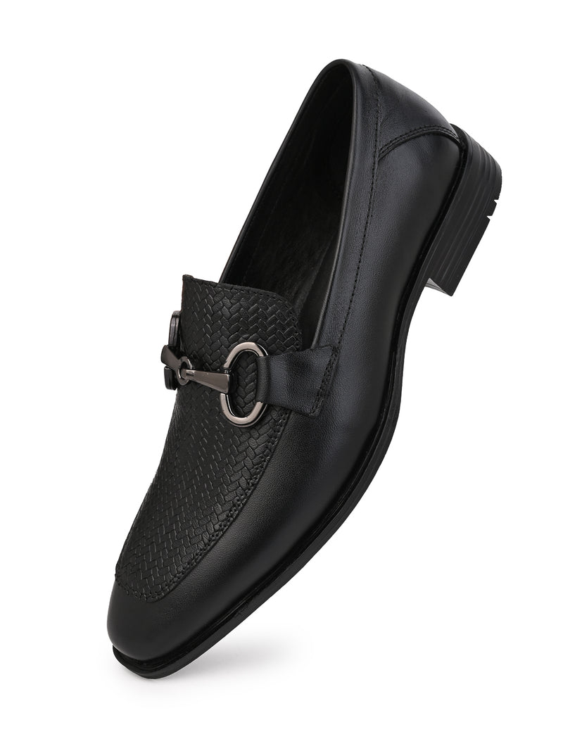 Cavallo Black Leather Loafers for Men - Slip-On Dress Shoes for Casual & Party Wear