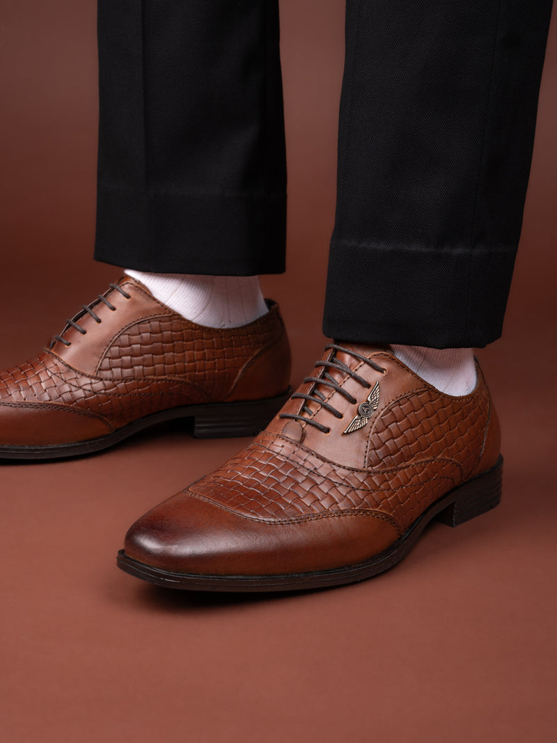 Augusto Tan Leather Formal Shoes for Men - Lace-Up Shoes for Office & Party Wear