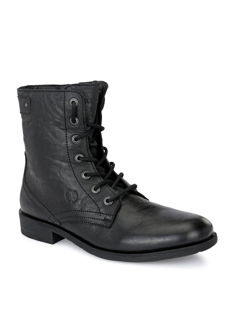 Barcus Black Genuine Leather Ankle Boots for Men