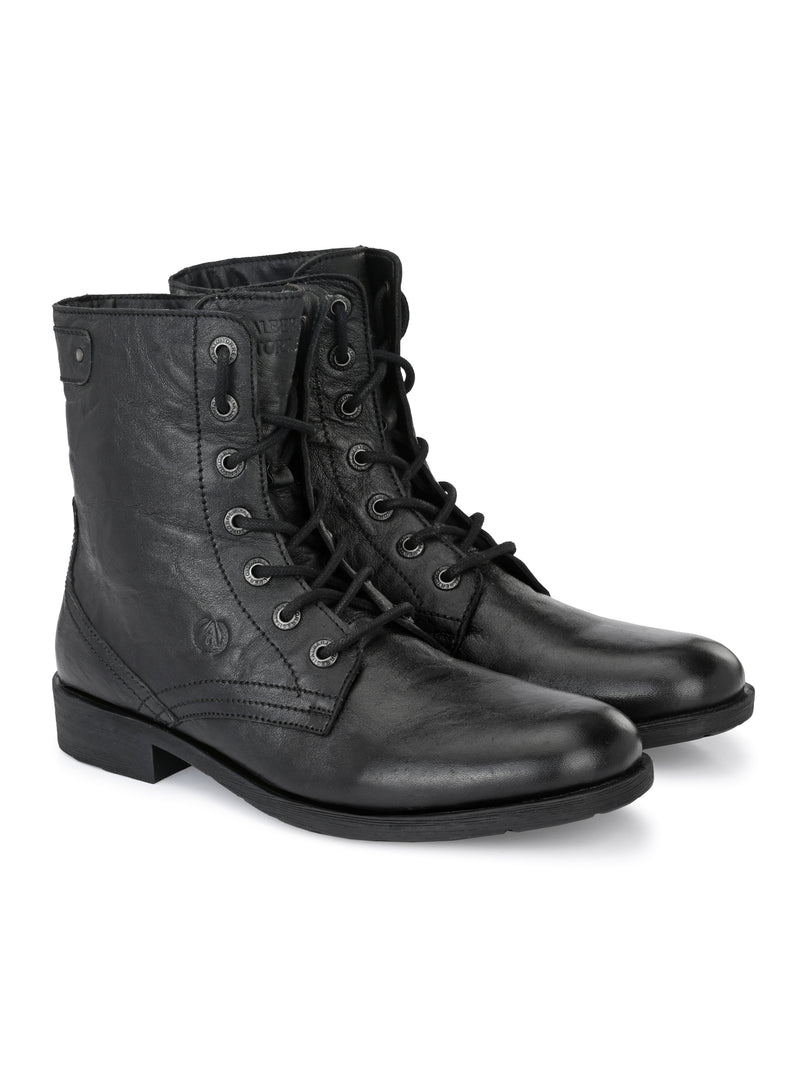Barcus Black Genuine Leather Ankle Boots for Men