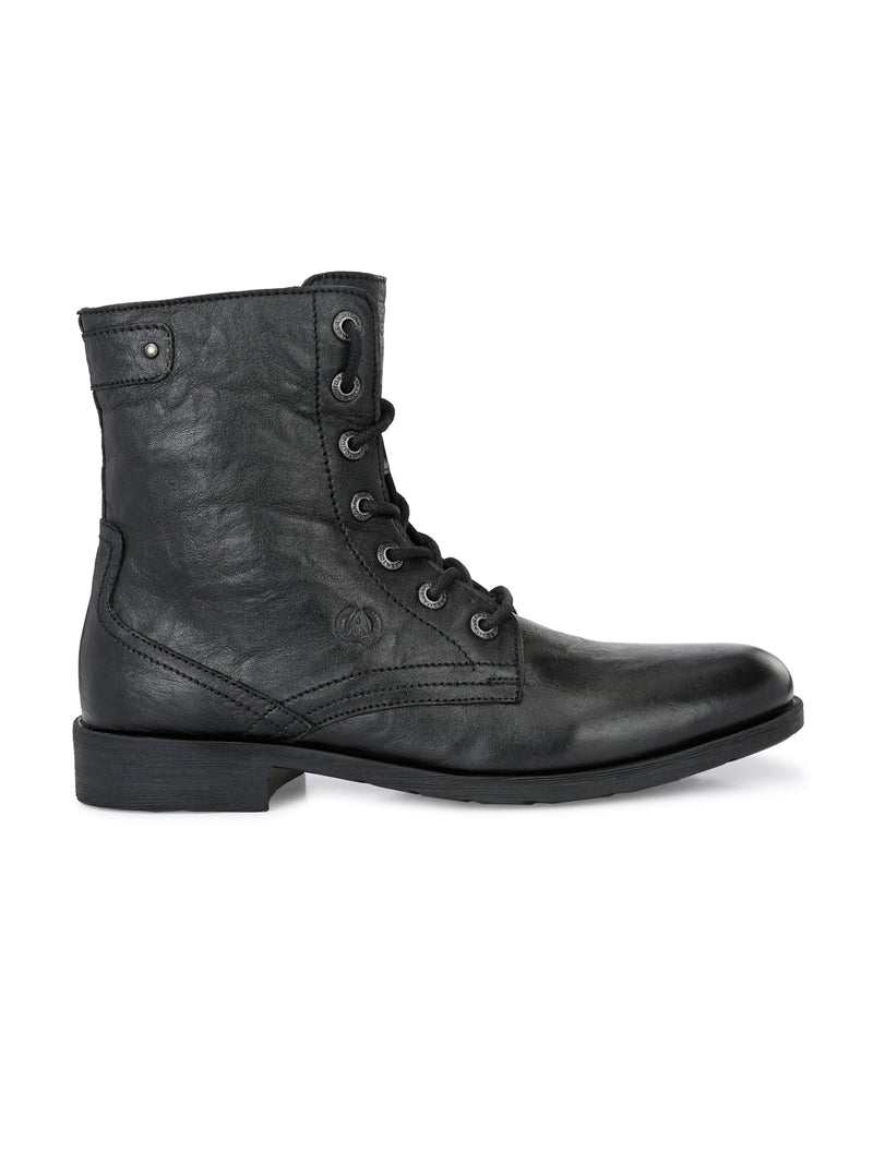 Barcus Black Genuine Leather Ankle Boots for Men