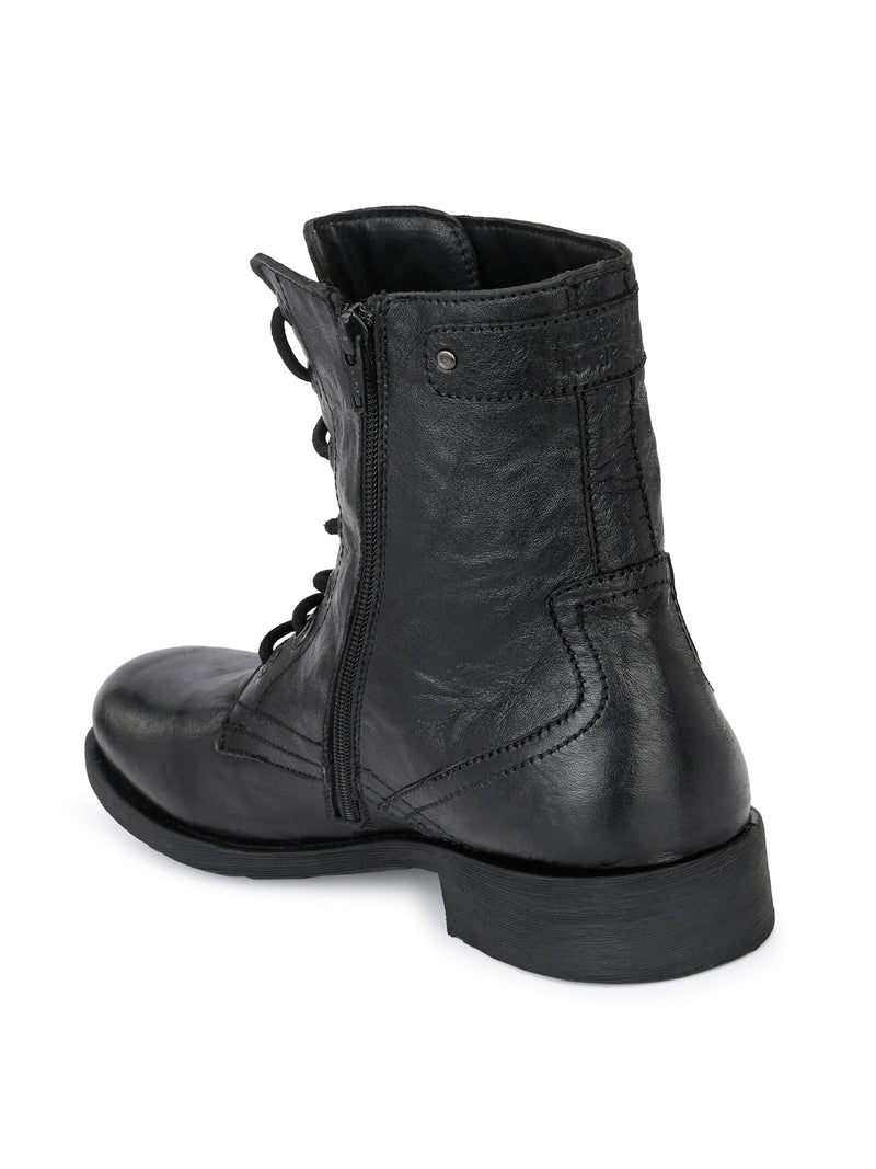 Barcus Black Genuine Leather Ankle Boots for Men