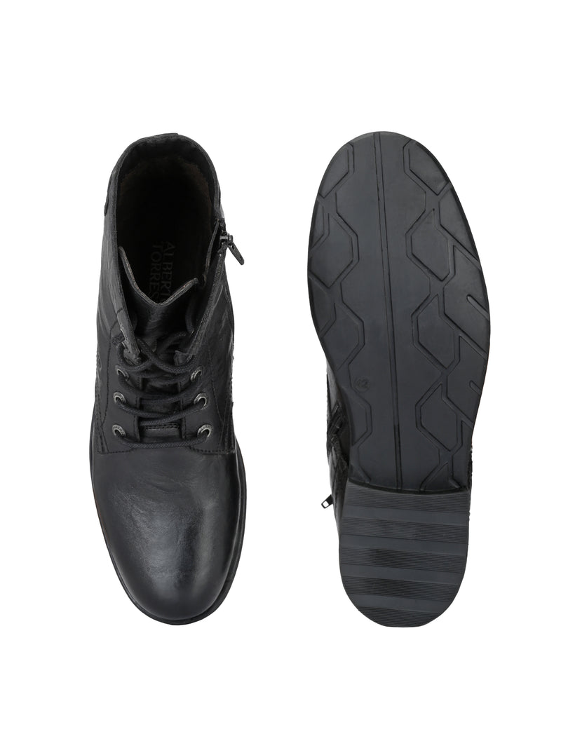 Barcus Black Genuine Leather Ankle Boots for Men