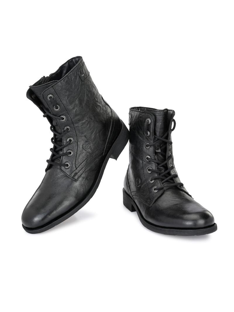 Barcus Black Genuine Leather Ankle Boots for Men
