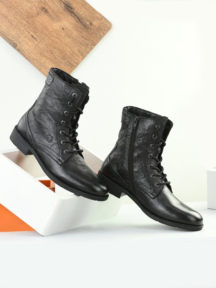 Barcus Black Genuine Leather Ankle Boots for Men