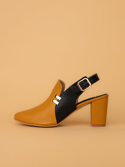 Alberto Torresi Women’s Tan &amp; Black Slingback Block Heels