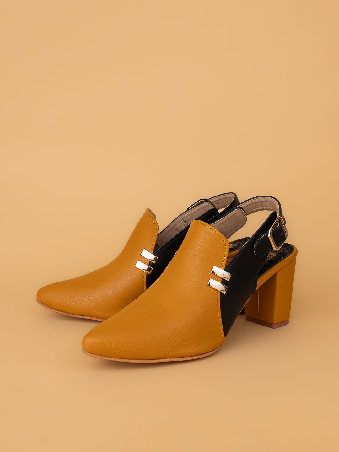 Alberto Torresi Women’s Tan &amp; Black Slingback Block Heels