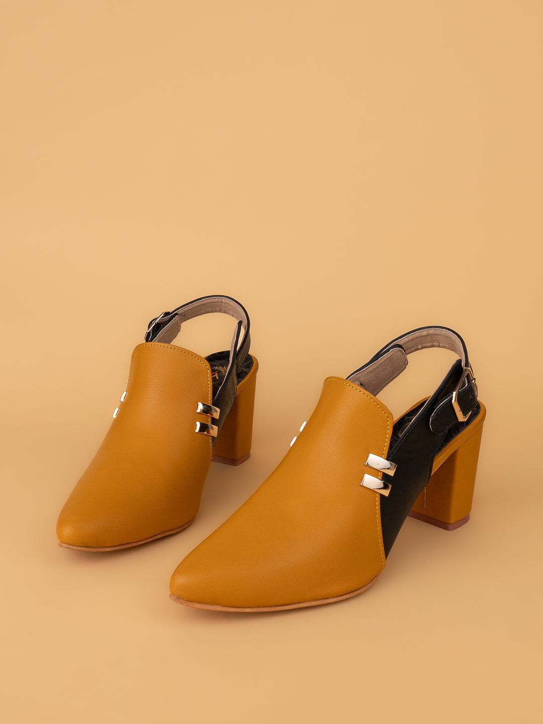 Alberto Torresi Women’s Tan &amp; Black Slingback Block Heels