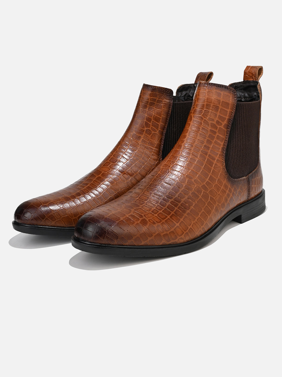 Luxurious Tan Croco Leather Chelsea Boots for Men