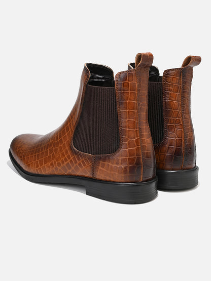 Luxurious Tan Croco Leather Chelsea Boots for Men