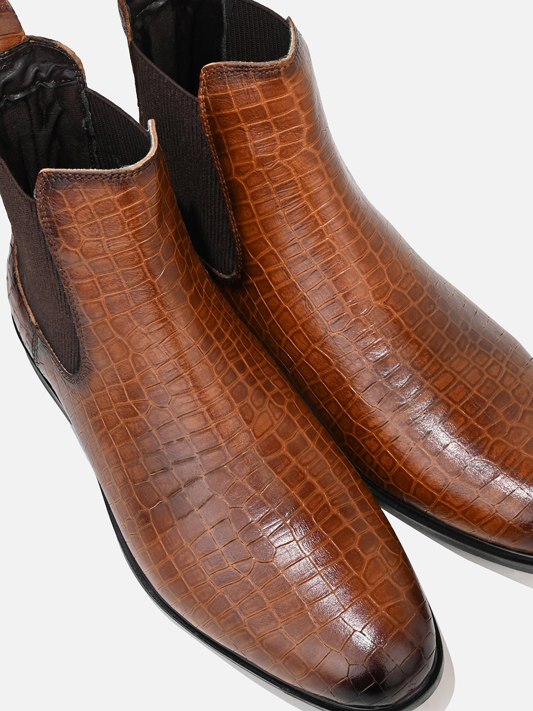 Luxurious Tan Croco Leather Chelsea Boots for Men