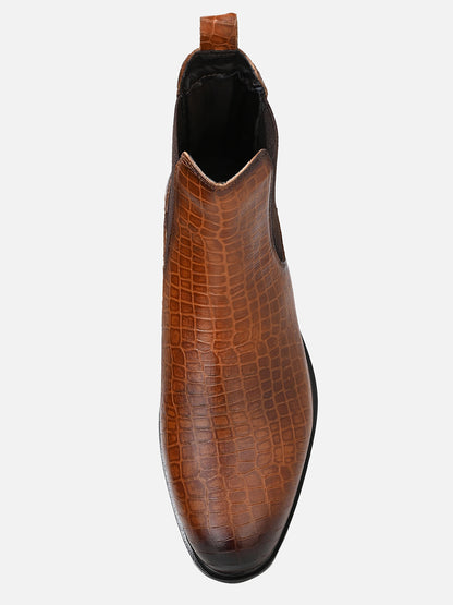 Luxurious Tan Croco Leather Chelsea Boots for Men