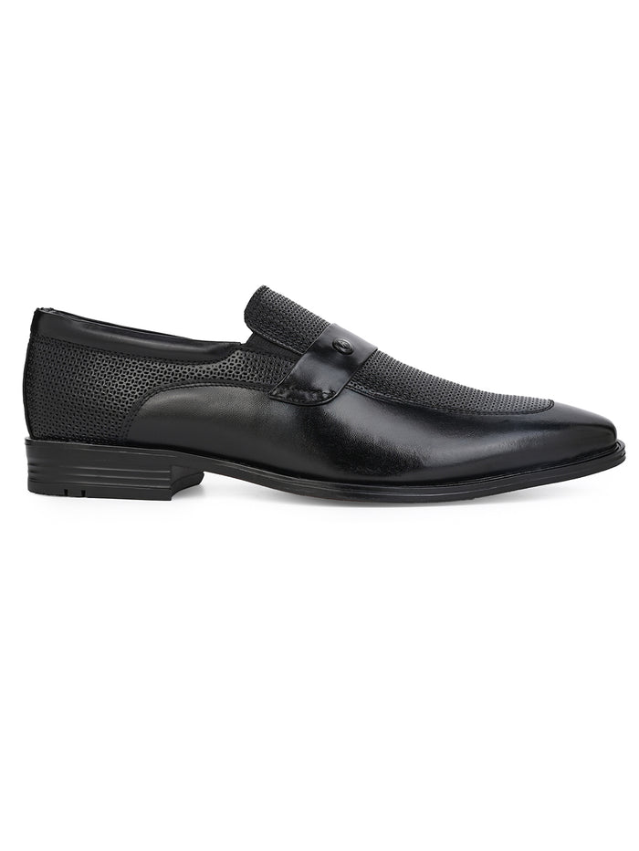 Cesello Black Genuine Leather Formal Shoes for Men - Slip-On Shoes for Office & Party Wear