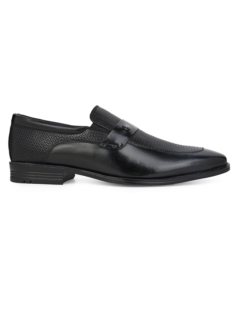 Cesello Black Genuine Leather Formal Shoes for Men - Slip-On Shoes for Office & Party Wear