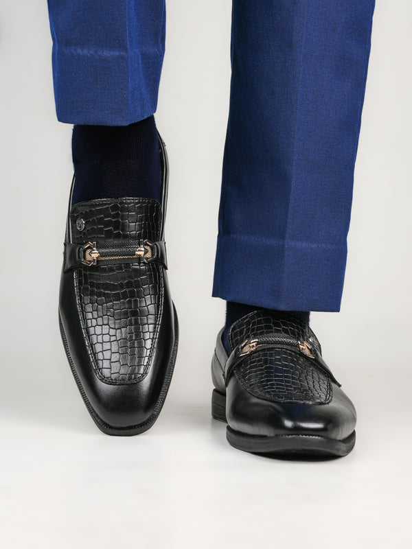 Calabria Black Loafers for Men - Buckle Slip-On Dress Shoes for Casual & Party Wear