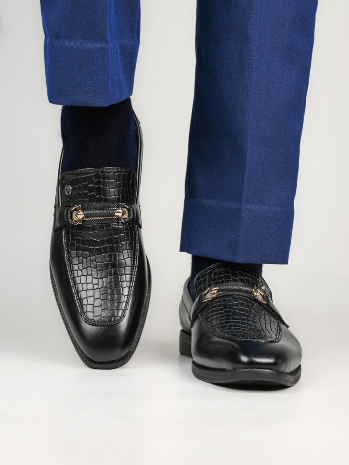 Calabria Black Loafers for Men - Buckle Slip-On Dress Shoes for Casual & Party Wear