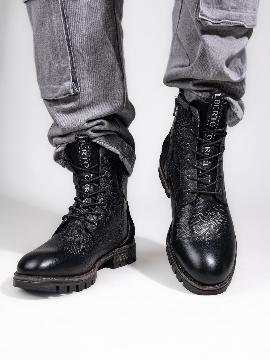 Black Leather Lace Up Boots