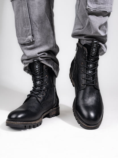 Black Leather Lace Up Boots