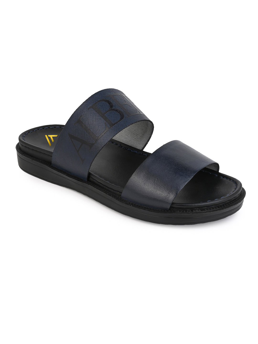 Alberto Torresi PVC Printed Branding Textured Blue Leather Men Slippers