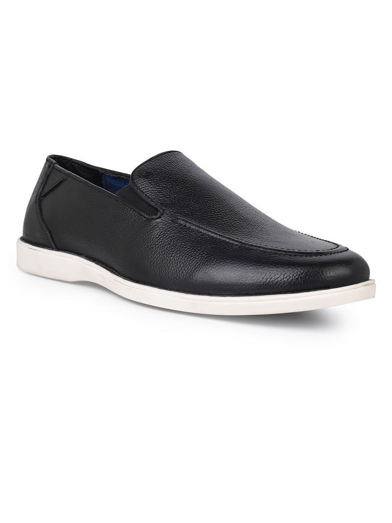 Brio Black Milled Leather Casual Loafers for Men - Slip-On Shoes for Casual & Everyday Wear
