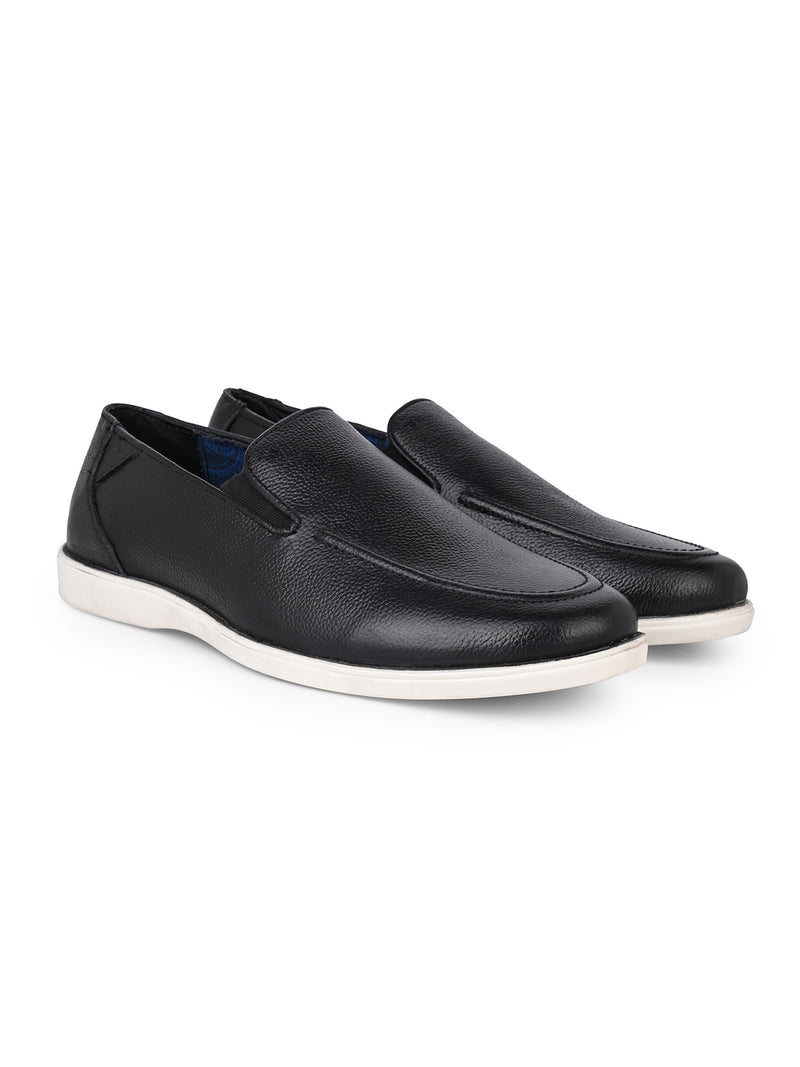 Brio Black Milled Leather Casual Loafers for Men - Slip-On Shoes for Casual & Everyday Wear