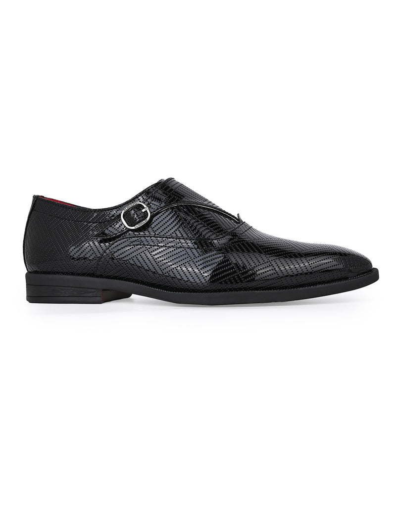 Lucente Black Patent Monk Strap Shoes for Men - Dress Shoes for Office & Party Wear