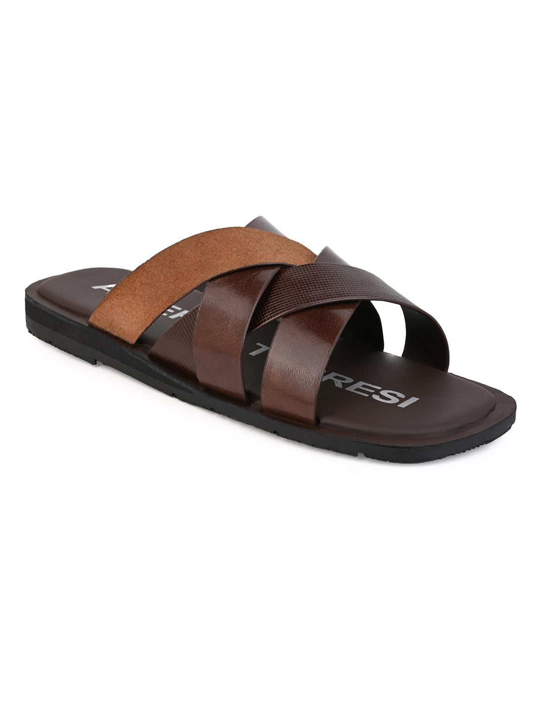 Alberto Torresi 271 Trendy Non Stitched Strap Tan  Leather Slippers