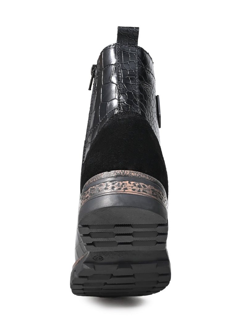 Cavello Black Croco-Embossed Genuine Leather High-Ankle Boots for Men - Premium Boots for Casual & Party Wear