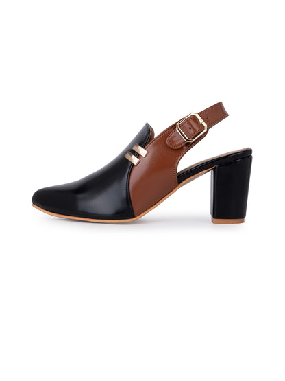Alberto Torresi Women Black &amp; Maroon Slingback Block Heels