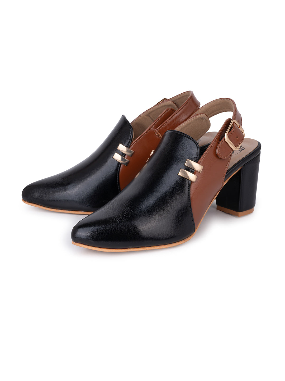 Alberto Torresi Women Black &amp; Maroon Slingback Block Heels