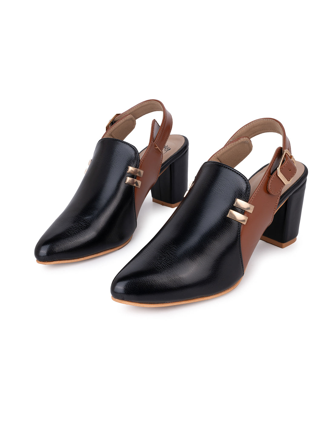 Alberto Torresi Women Black &amp; Maroon Slingback Block Heels