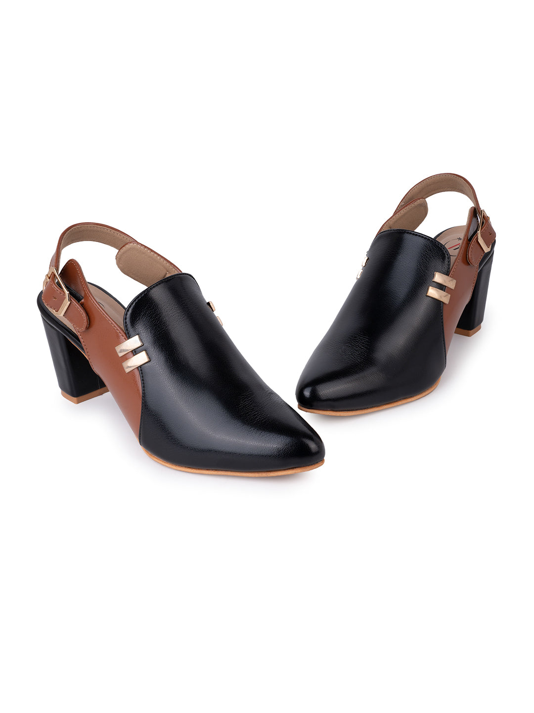 Alberto Torresi Women Black &amp; Maroon Slingback Block Heels