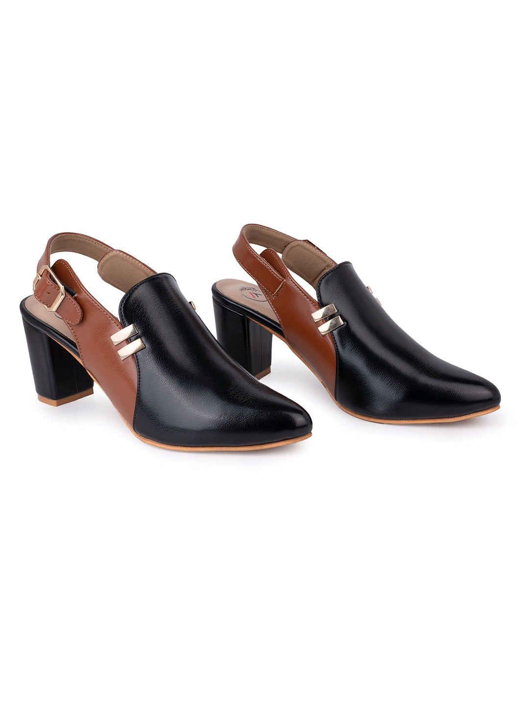 Alberto Torresi Women Black &amp; Maroon Slingback Block Heels