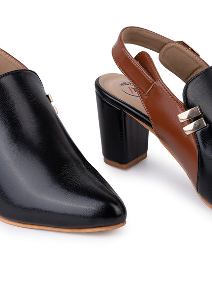 Alberto Torresi Women Black &amp; Maroon Slingback Block Heels