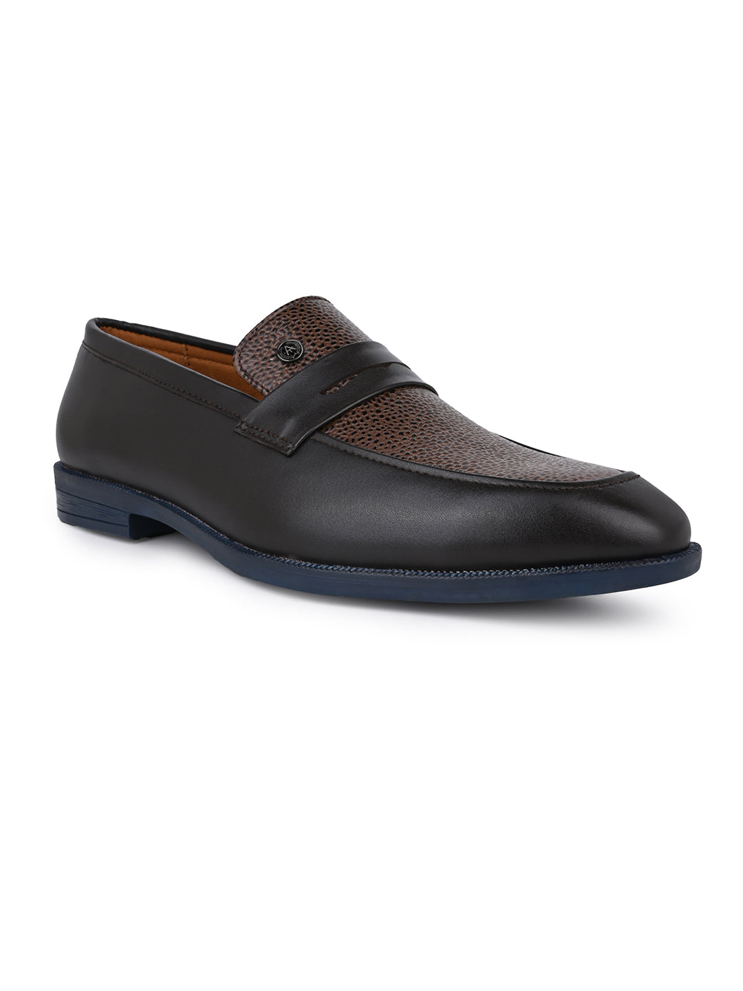 Men Brown &amp; Bordo Textured Leather Slip-On Penny Loafers with TPR Sole