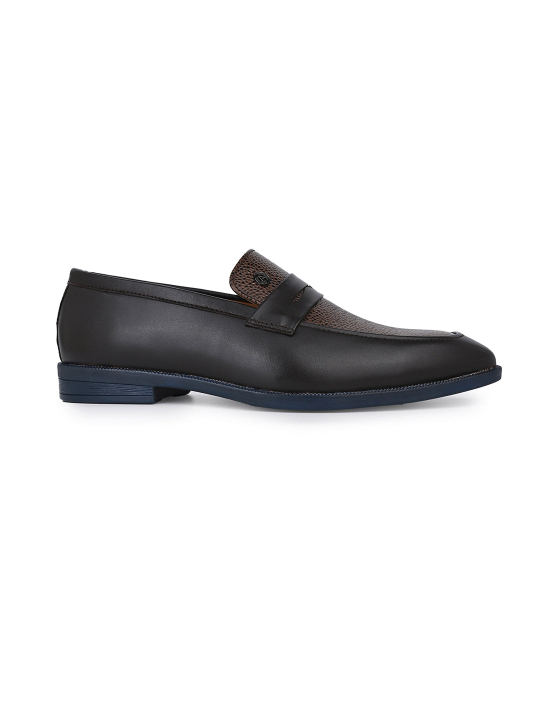 Men Brown &amp; Bordo Textured Leather Slip-On Penny Loafers with TPR Sole