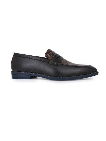 Men Brown &amp; Bordo Textured Leather Slip-On Penny Loafers with TPR Sole