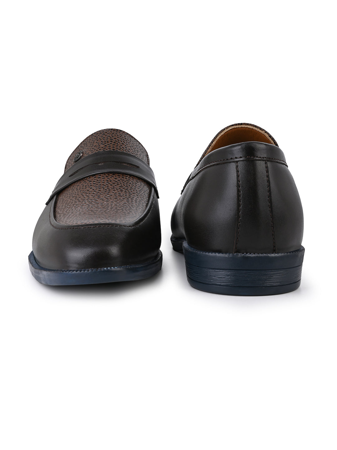 Men Brown &amp; Bordo Textured Leather Slip-On Penny Loafers with TPR Sole