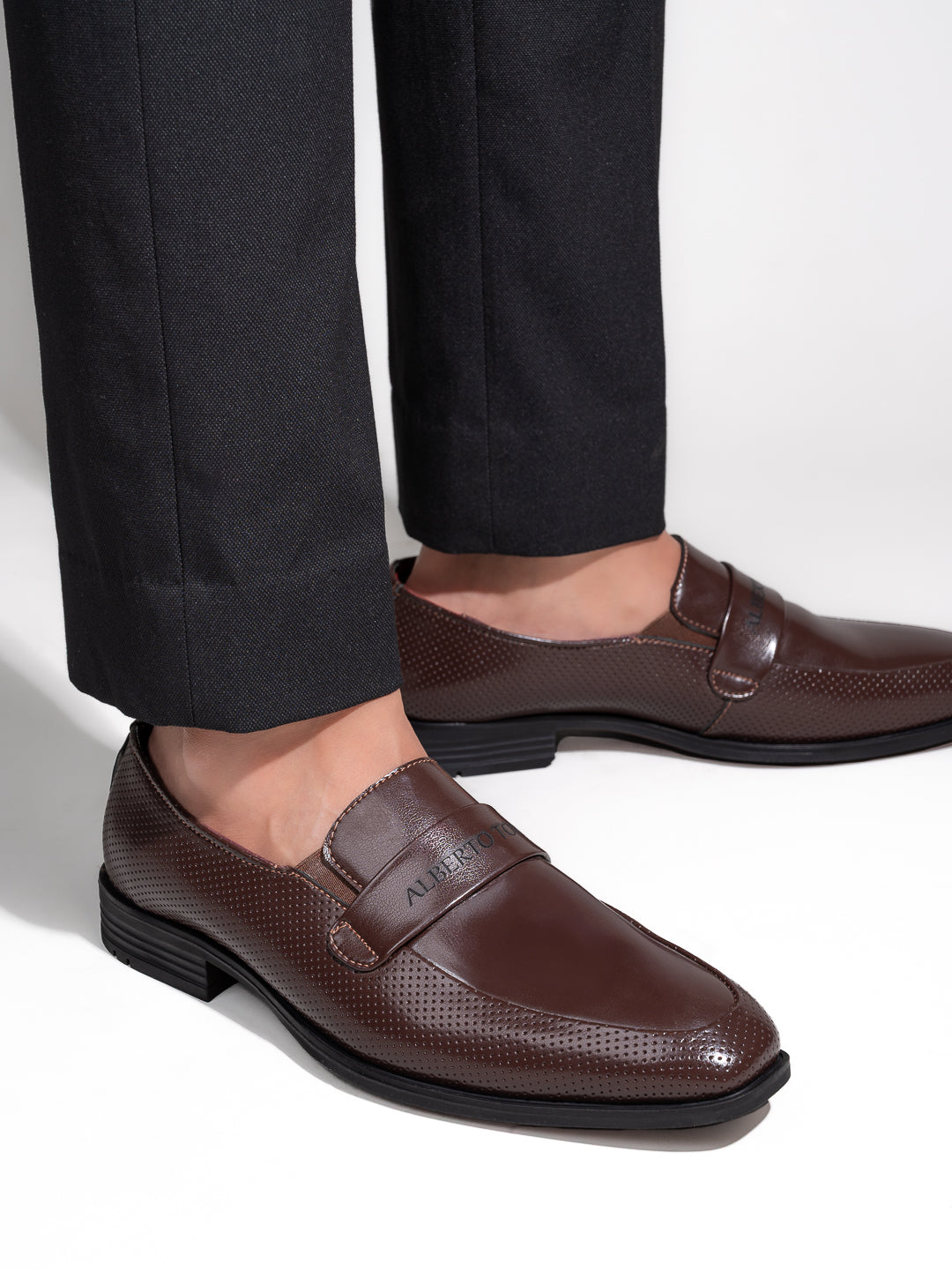Alberto Torresi Fox leather Brown Slip On Formal Shoes