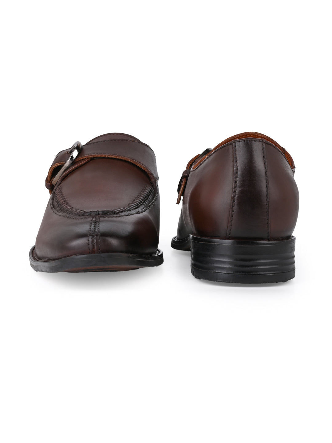 Alberto Torresi Genuine Leather Monk Shoes Dark Brown