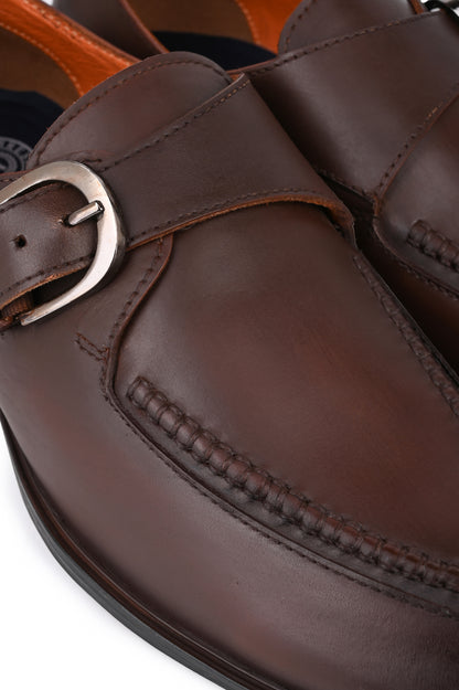 Alberto Torresi Genuine Leather Monk Shoes Dark Brown