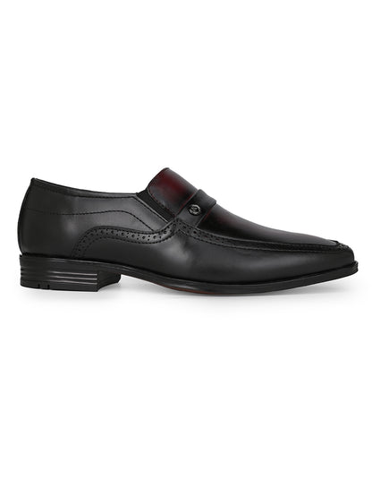 Alberto Torresi Genuine Leather Black-Bordo Slipon Formal Shoes