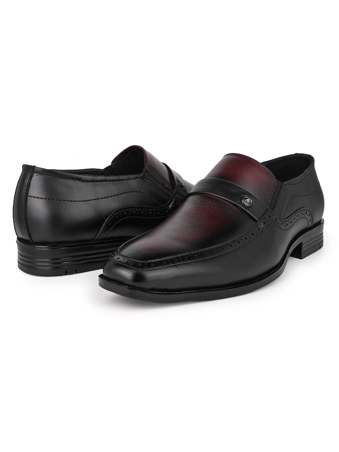Alberto Torresi Genuine Leather Black-Bordo Slipon Formal Shoes